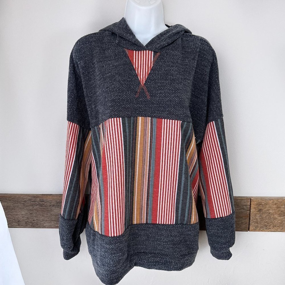 Perfect Peach Made in‎ USA Hoodie Stripes Top Gray XL Womens